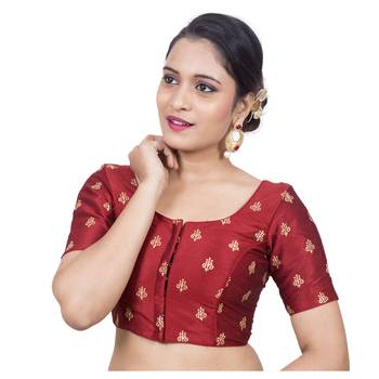 Red Dupion Silk Embroidered Elbow Sleeves Princess Cut Padded blouse 2