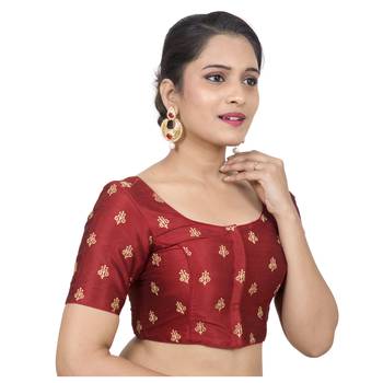 Red Dupion Silk Embroidered Elbow Sleeves Princess Cut Padded blouse 3