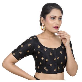 Black Dupion Silk Embroideblack Elbow Sleeves Princess Cut Padded blouse 2
