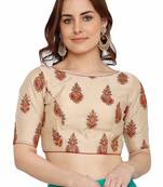 Designer Cream Color Silk Embroidered Work Readymade Blouse