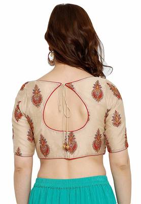 Designer Cream Color Silk Embroidered Work Readymade Blouse 2