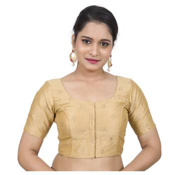 Gold Dupion Silk Embroidegold Elbow Sleeves Princess Cut Padded blouse 1