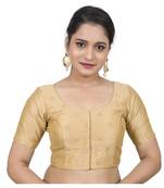 Gold Dupion Silk Embroidegold Elbow Sleeves Princess Cut Padded blouse
