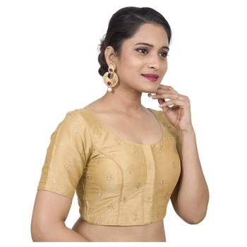 Gold Dupion Silk Embroidegold Elbow Sleeves Princess Cut Padded blouse 2