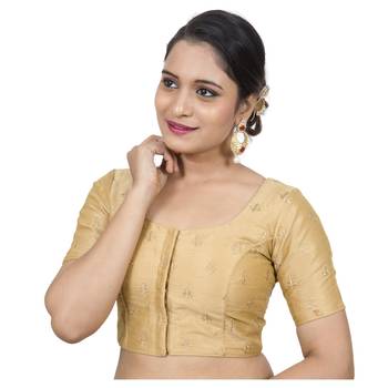 Gold Dupion Silk Embroidegold Elbow Sleeves Princess Cut Padded blouse 3