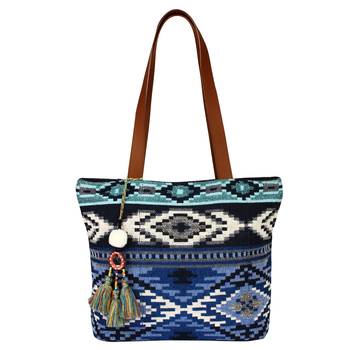 Nava Jacquard Blue Tote Bag 1