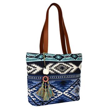 Nava Jacquard Blue Tote Bag 2
