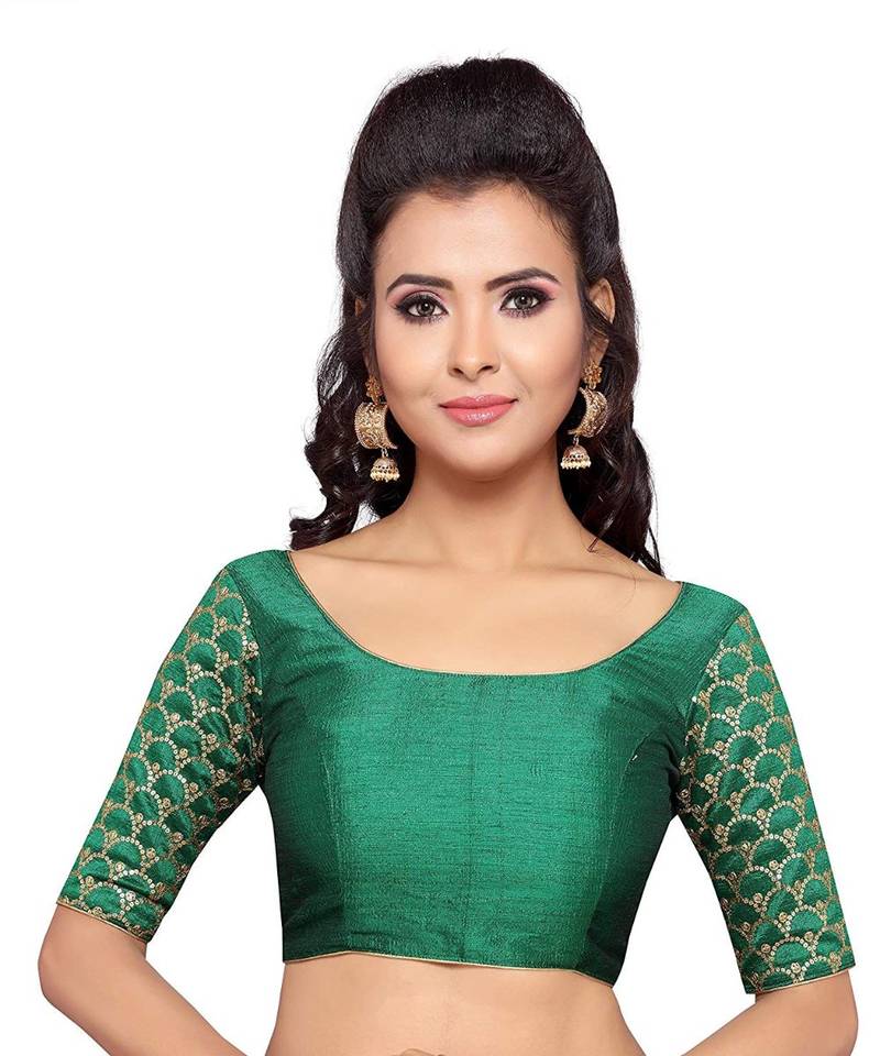 Designer Greeen Sleeve Embroidered Work Readymade Blouse