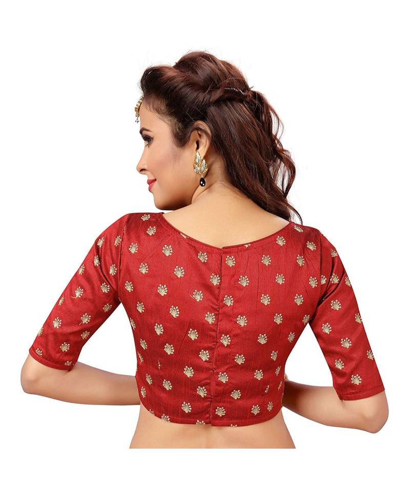 Red Designer Sleeve Heavy Embroidered Work Readymade Blouse