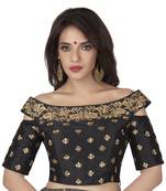 Black Cotton Silk Boat Neck Off Shoulder Cold Shoulder Elbow Sleeves Princess Cut Padded blouse