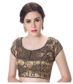 Brocade Black Princess Cut Padded Short Sleeves blouse