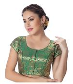 Brocade Green Princess Cut Padded Short Sleeves blouse
