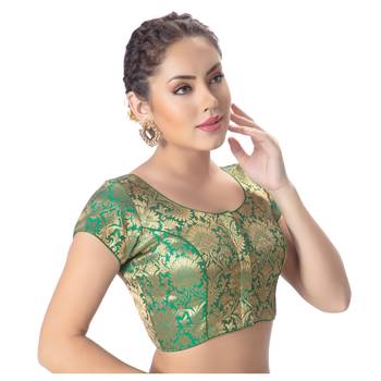 Brocade Green Princess Cut Padded Short Sleeves blouse 2