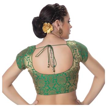 Brocade Green Princess Cut Padded Short Sleeves blouse 3