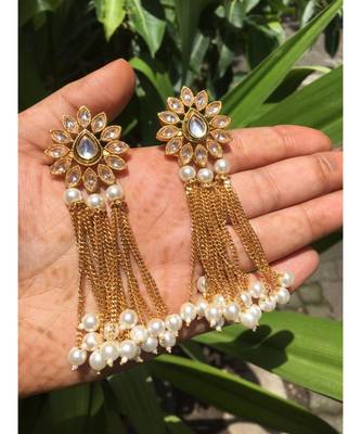 Gold Plated Kundan Designer Danglers Earrings 2