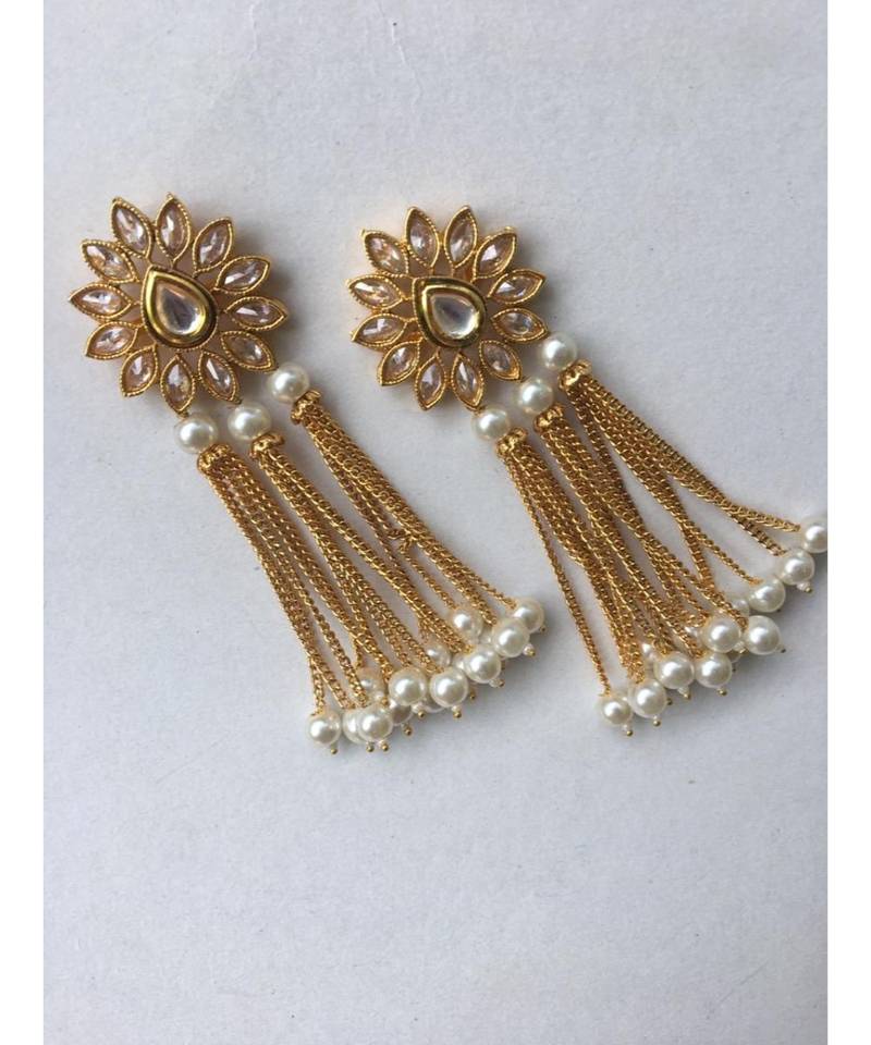 Gold Plated Kundan Designer Danglers Earrings