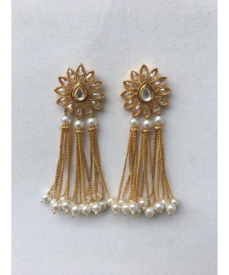 Gold Plated Kundan Designer Danglers Earrings