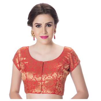 Brocade Red Princess Cut Padded Short Sleeves blouse 1