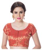 Brocade Red Princess Cut Padded Short Sleeves blouse