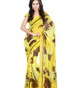 Yellow  Printed georgette saree with blouse