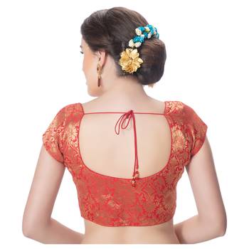 Brocade Red Princess Cut Padded Short Sleeves blouse 2