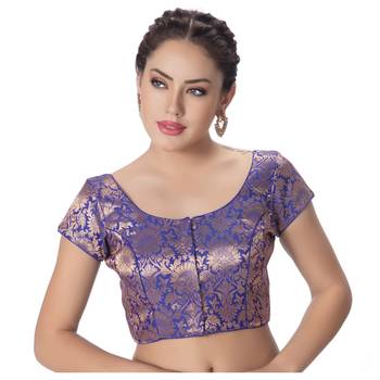 Brocade blue Princess Cut Padded Short Sleeves blouse 1