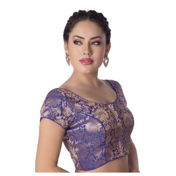 Brocade blue Princess Cut Padded Short Sleeves blouse 2