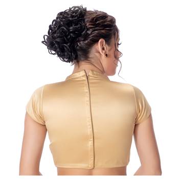 Gold High Neck Short Sleeves Padded Back Open Full Zipper Readymade Saree Blouse 3