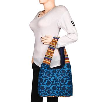 Florid Blue & Multi Canvas Hobo Bag 6