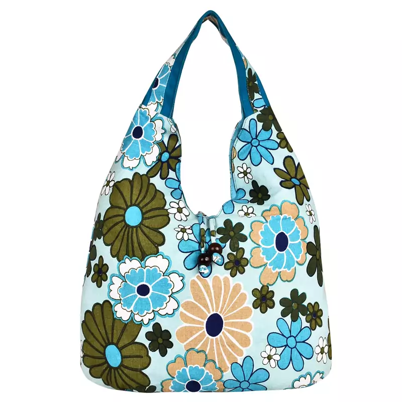 Florid Blue & Multi Canvas Hobo Bag