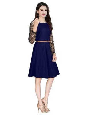 Dark Blue Color Crepe Western Short Top 2
