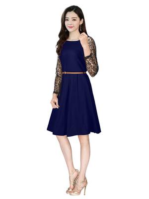 Dark Blue Color Crepe Western Short Top 3