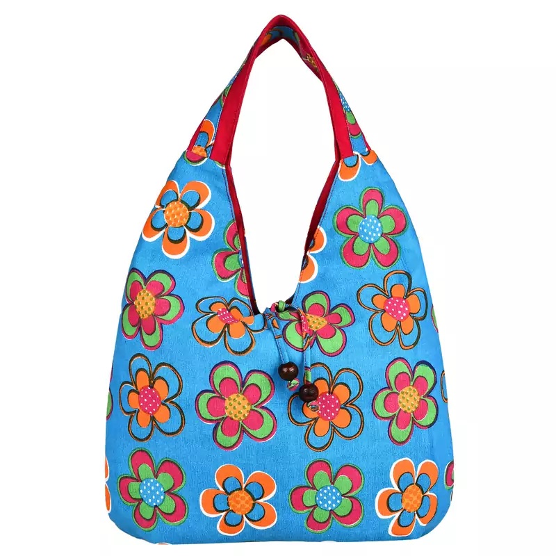 Florid Blue & Multi Canvas Hobo Bag