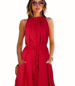 Red Crepe Plain Western Fancy Top