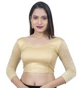 Gold 3/4Th Net Sleeves Lycra Princess Cut Stretchable blouse