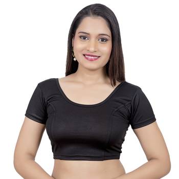 Black Short Sleeves Lycra Princess Cut Stretchable blouse 1