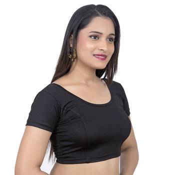 Black Short Sleeves Lycra Princess Cut Stretchable blouse 2