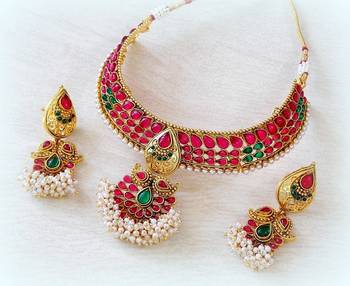 South Indian Pink Kemp Necklace Set 1