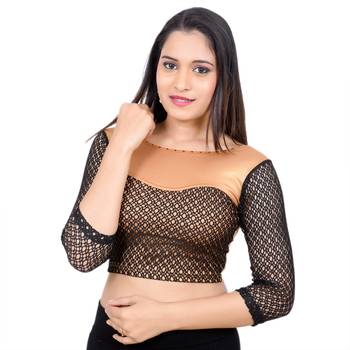 Copper Shimmer Black 3/4Th Net Sleeves Lycra Stretchable blouse 1