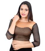 Copper Shimmer Black 3/4Th Net Sleeves Lycra Stretchable blouse