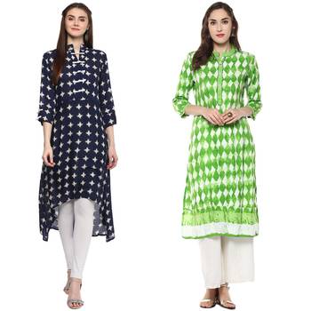  green and blue rayon combo kurti 1