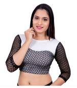 White Shimmer Black 3/4Th Net Sleeves Lycra Stretchable blouse