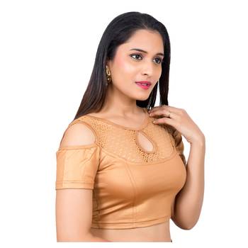 Lycra Copper Cold Shoulder Short Sleeves Stretchable Princess Cut blouse 2