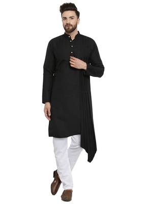 Black Plain Linen Kurta Pajama 1