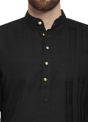 Black Plain Linen Kurta Pajama 2
