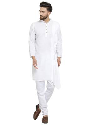 White Plain Linen Kurta Pajama 1