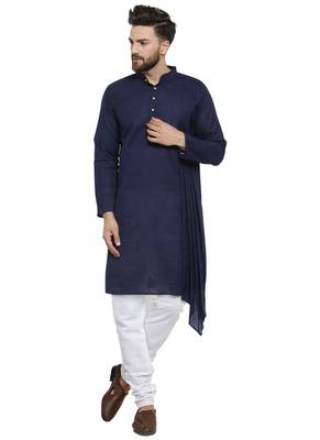 Blue Plain Linen Kurta Pajama 1