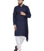 Blue Plain Linen Kurta Pajama
