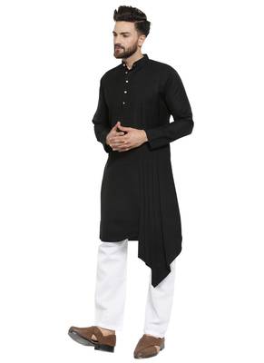 Black Plain Linen Kurta Pajama 3