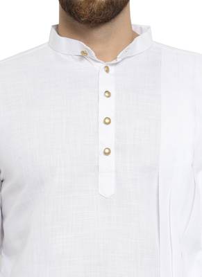 White Plain Linen Kurta Pajama 2